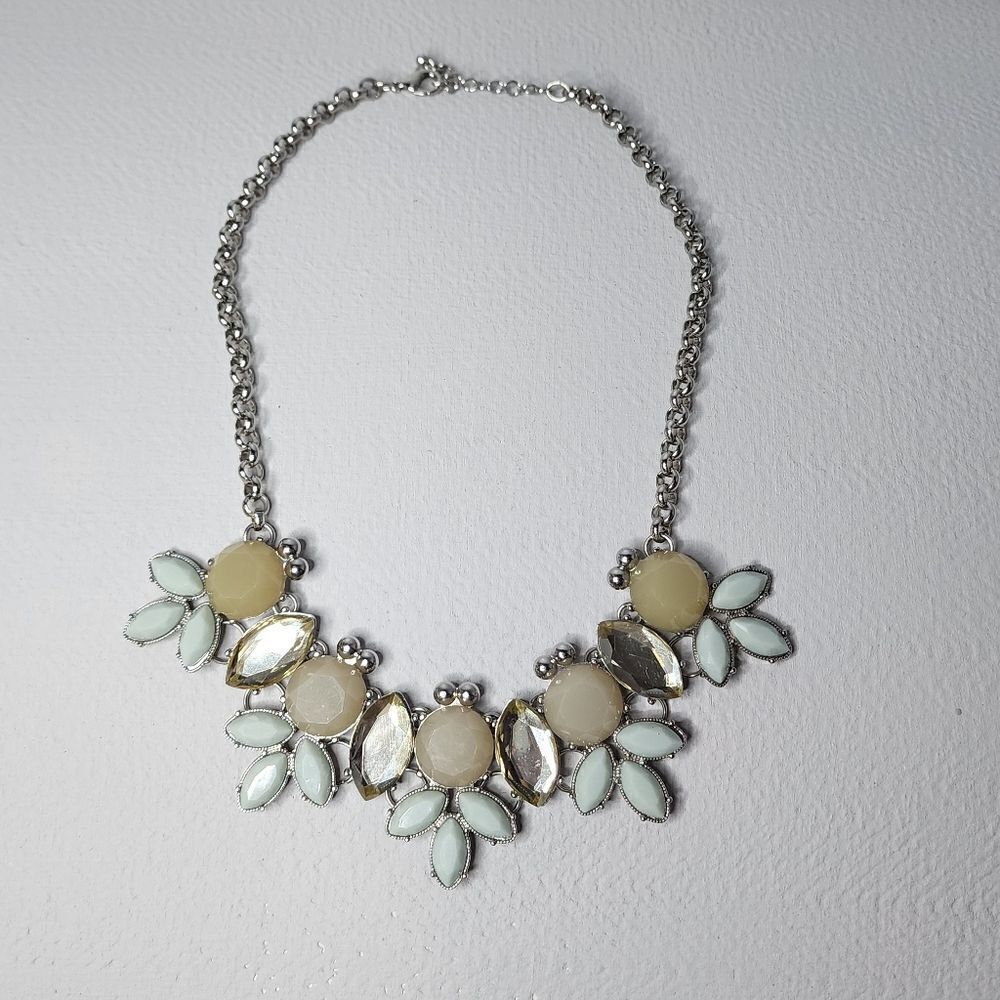 Banana Republic Chunky Gold, Taupe, Olive Leaf & Bauble Adjustable Necklace 14"+